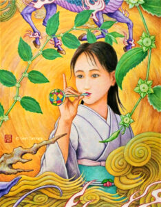 Jujube of the Five Fruits (2018) acrylic painting by Gen Tamura. First exhibited at Sunaba Gallery, Osaka, Japan.