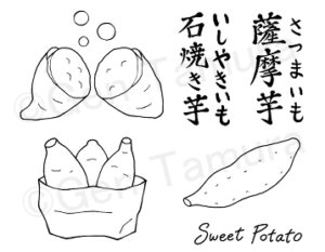 薩摩芋と石焼き芋のセット　ストックイラスト　PIXTA