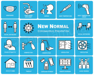 Icon set of new normal and coronavirus (Covid-19) prevention - Shutterstock - stock illustration