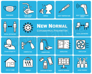 Adobe Stock - new normal and coronavirus (covid-19) prevention - stock illustration icons