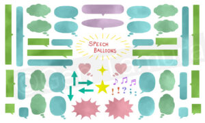 Icons set of watercolor speech bubble - Shutterstock - comic, cartoon, manga