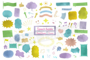 Icons set of watercolor speech bubble - Shutterstock - comic, cartoon, manga