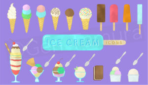 Watercolor icon set of ice cream and parfait - Adobe Stock - illustration