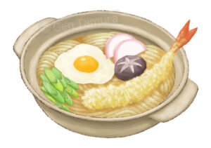 鍋焼きうどん　うどん　イラスト　ストックイラスト　讃岐うどん　さぬきうどん　香川県